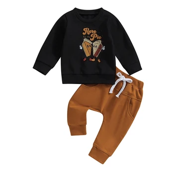 Комплект Осенней одежды для маленьких мальчиков, Толстовка с Круглым вырезом и буквенным принтом 