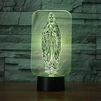 Ночная лампа Nighdn 3D Virgin Mary, 7 цветов, Меняющих Украшение спальни, Ночник, USB Настольные Лампы, подарки на День рождения и Рождество