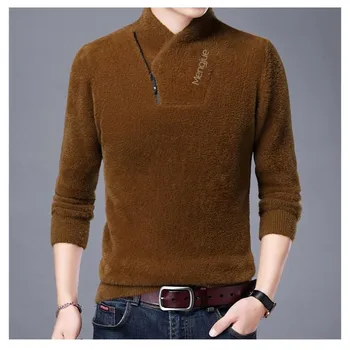 Высококачественная имитация норки, Новый модный Брендовый дизайнерский Пуловер, Вязаный мужской свитер с высоким воротом, Осенняя корейская повседневная мужская одежда