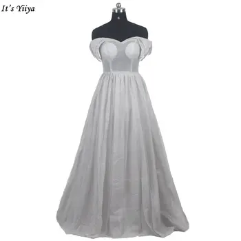 Это серое вечернее платье Yiiya с открытыми плечами, на шнуровке, Трапециевидное, со складками, длиной до пола, Большие размеры, Женские вечерние платья для вечеринок R1474