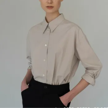 Четырехцветная хлопковая простая повседневная рубашка для женщин, Свободная однобортная блузка с длинным рукавом и топы 2023, весенняя новинка