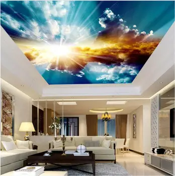 Пользовательские фото 3d потолочные фрески обои Солнечный Свет голубое небо и белые облака домашний декор гостиной обои для стен 3 d