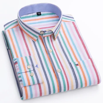 S ~ 7XL Мужская Повседневная модная рубашка с Длинным рукавом из чистого хлопка, Оксфорд, Дышащая Мужская одежда в клетку в полоску, Деловая, социальная