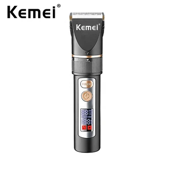 Профессиональная машинка для стрижки волос Kemei, Триммер с регулируемым керамическим лезвием, Салонный Малошумный турбо-мотор, перезаряжаемая машинка для стрижки волос