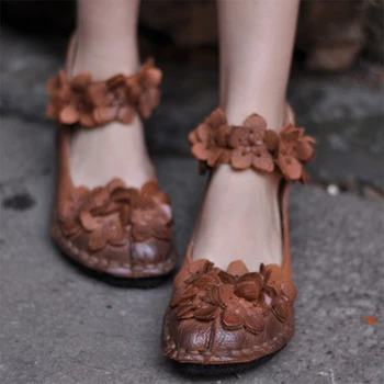 Artmu Flowers/ Женская обувь; Элегантные туфли на плоской подошве; Роскошная Кожаная обувь; Женская обувь Mary Jane из натуральной кожи; Повседневная женская обувь в стиле ретро 0