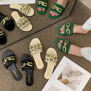2022 Роскошные женские тапочки Дизайнерские Модные Повседневные сандалии на плоской подошве Классические Новые Пляжные тапочки Женские сандалии Femme Shoes