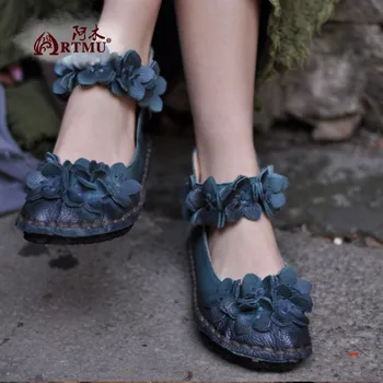 Artmu Flowers/ Женская обувь; Элегантные туфли на плоской подошве; Роскошная Кожаная обувь; Женская обувь Mary Jane из натуральной кожи; Повседневная женская обувь в стиле ретро 2