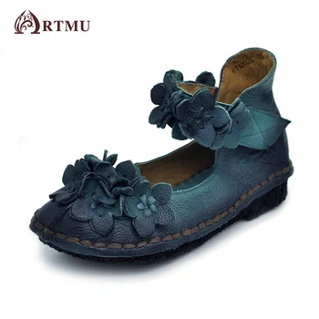 Artmu Flowers/ Женская обувь; Элегантные туфли на плоской подошве; Роскошная Кожаная обувь; Женская обувь Mary Jane из натуральной кожи; Повседневная женская обувь в стиле ретро 4